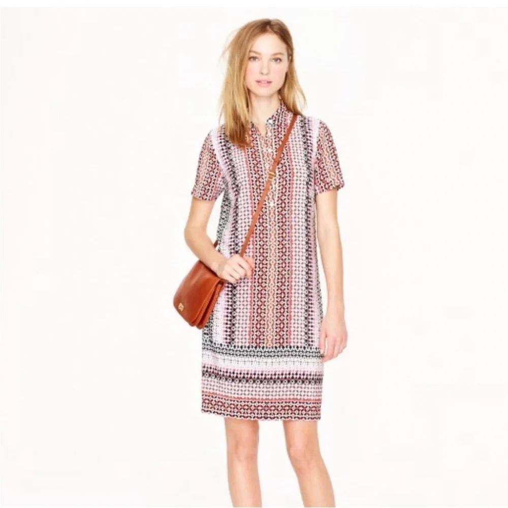 J. Crew Silk Shirt Dress Multicolor Geometric Print Career Casual Resort Size 2